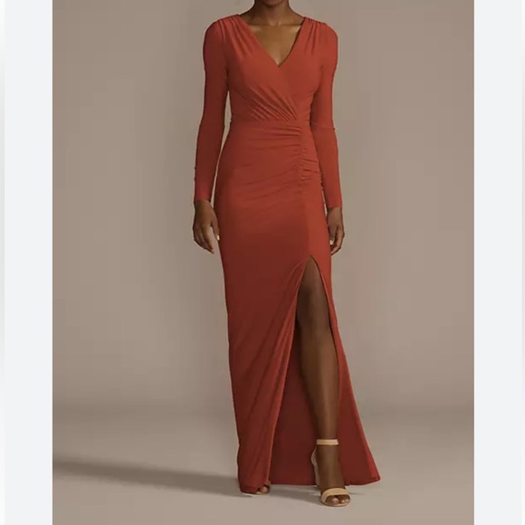 db studio Dresses & Skirts - Celebrate Long Sleeve Ruched Jersey Sheath Dress Size 4